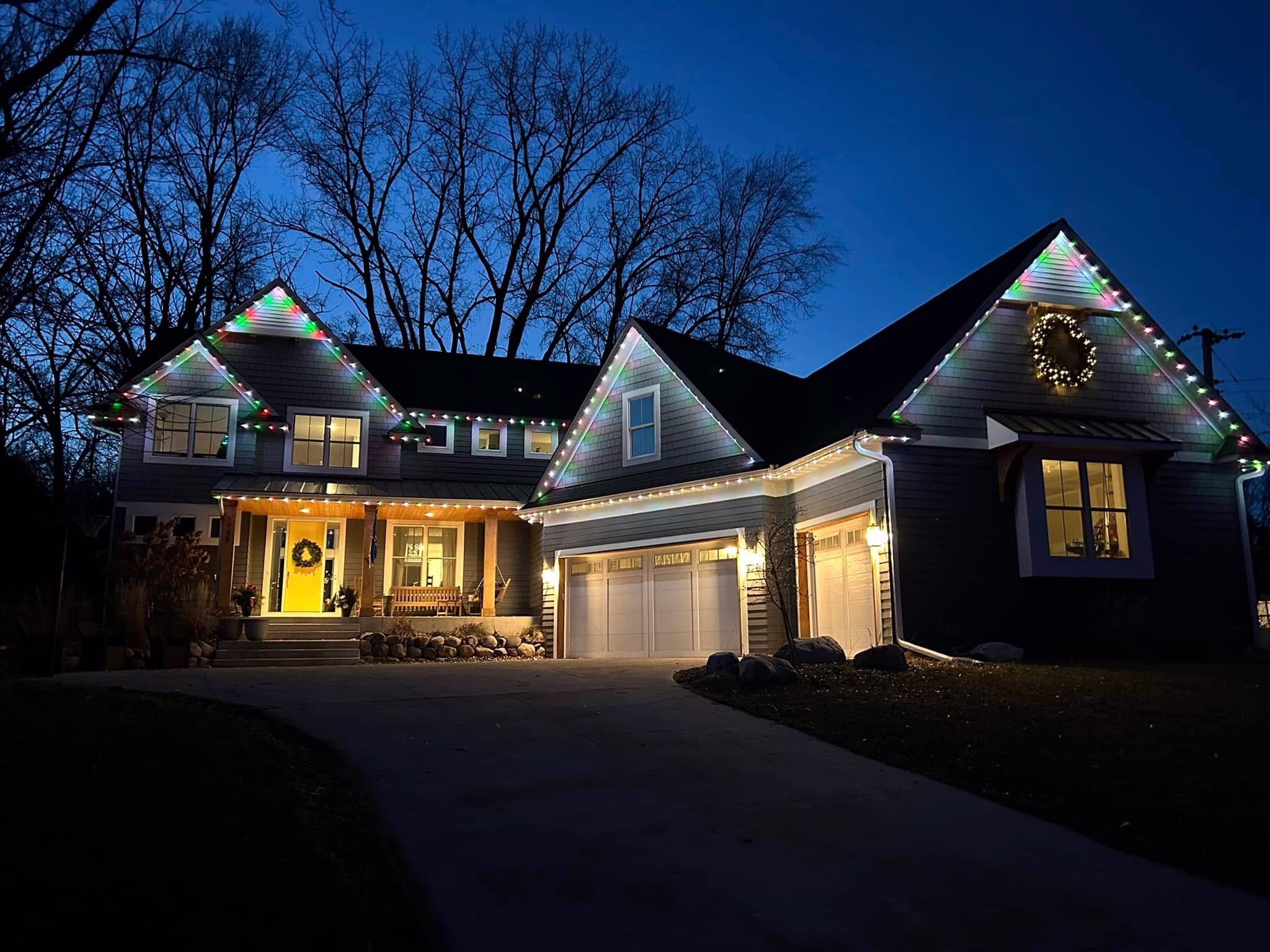 Permanent roofline lighting installed on a home in Northwest Ohio